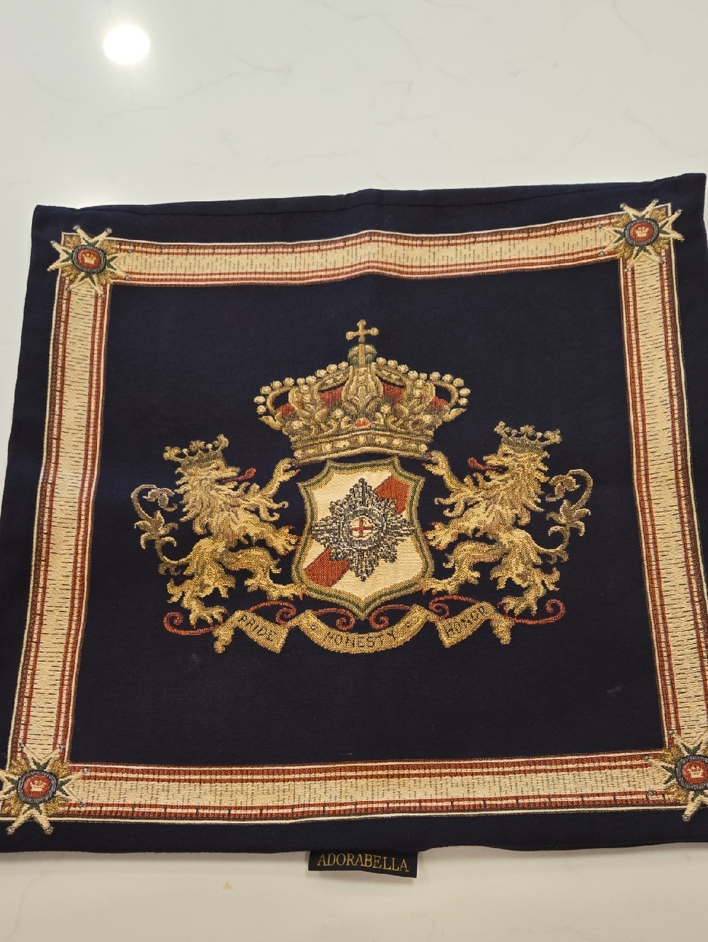 Adorabella Embroidered Crest Cushion Cover - Black & Gold